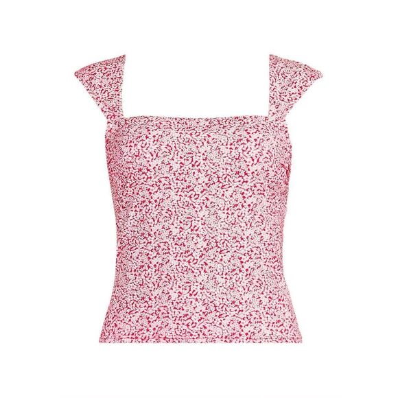 Land's End square neck and back tankini top coral rose white Ditsy Lily 14 DD - Picture 1 of 8